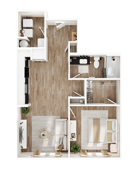 Floor plan for 1 bed, 1 bath, 707 sqft